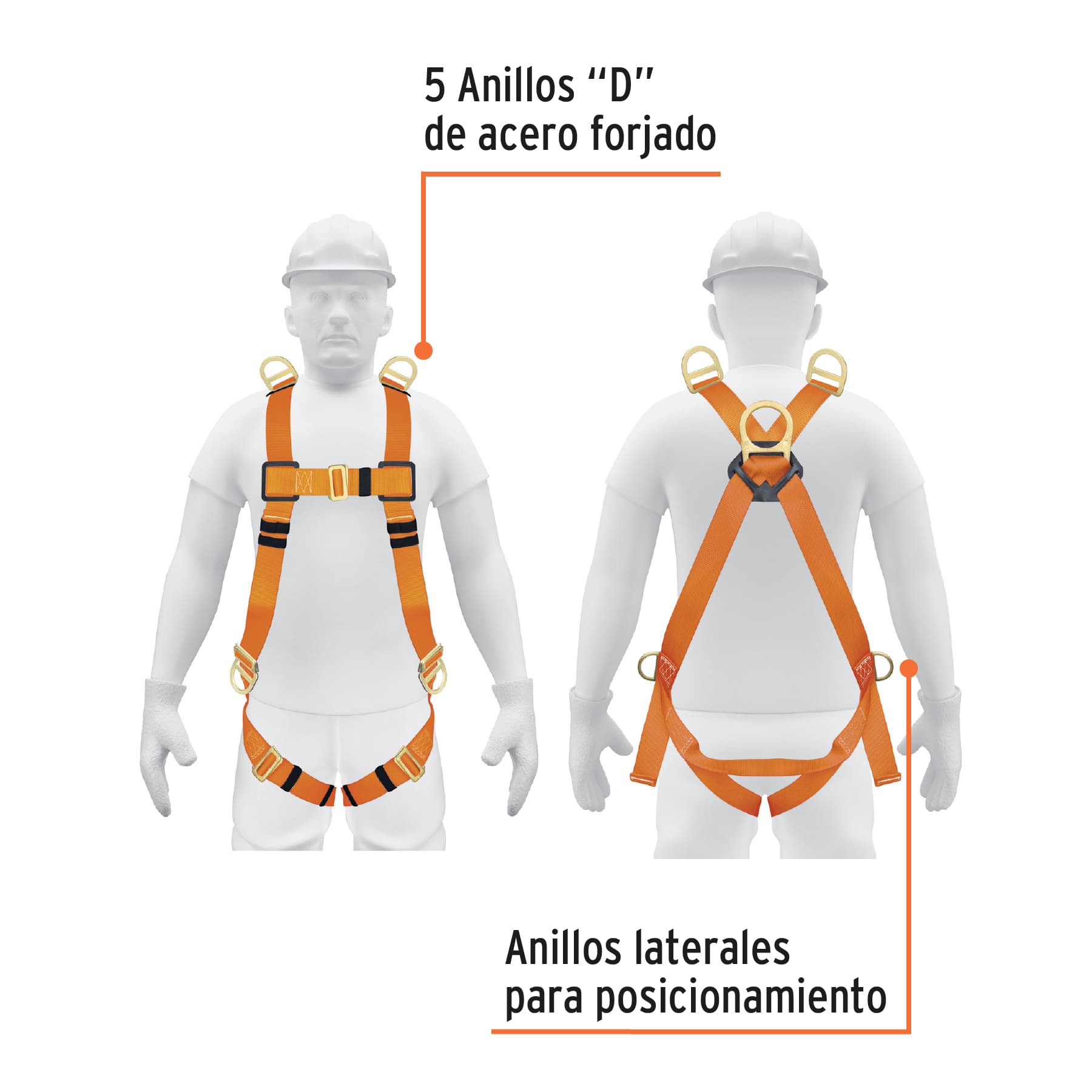 Arnés de cuerpo completo con 5 anillos, ANSI, Truper - Imagen 2