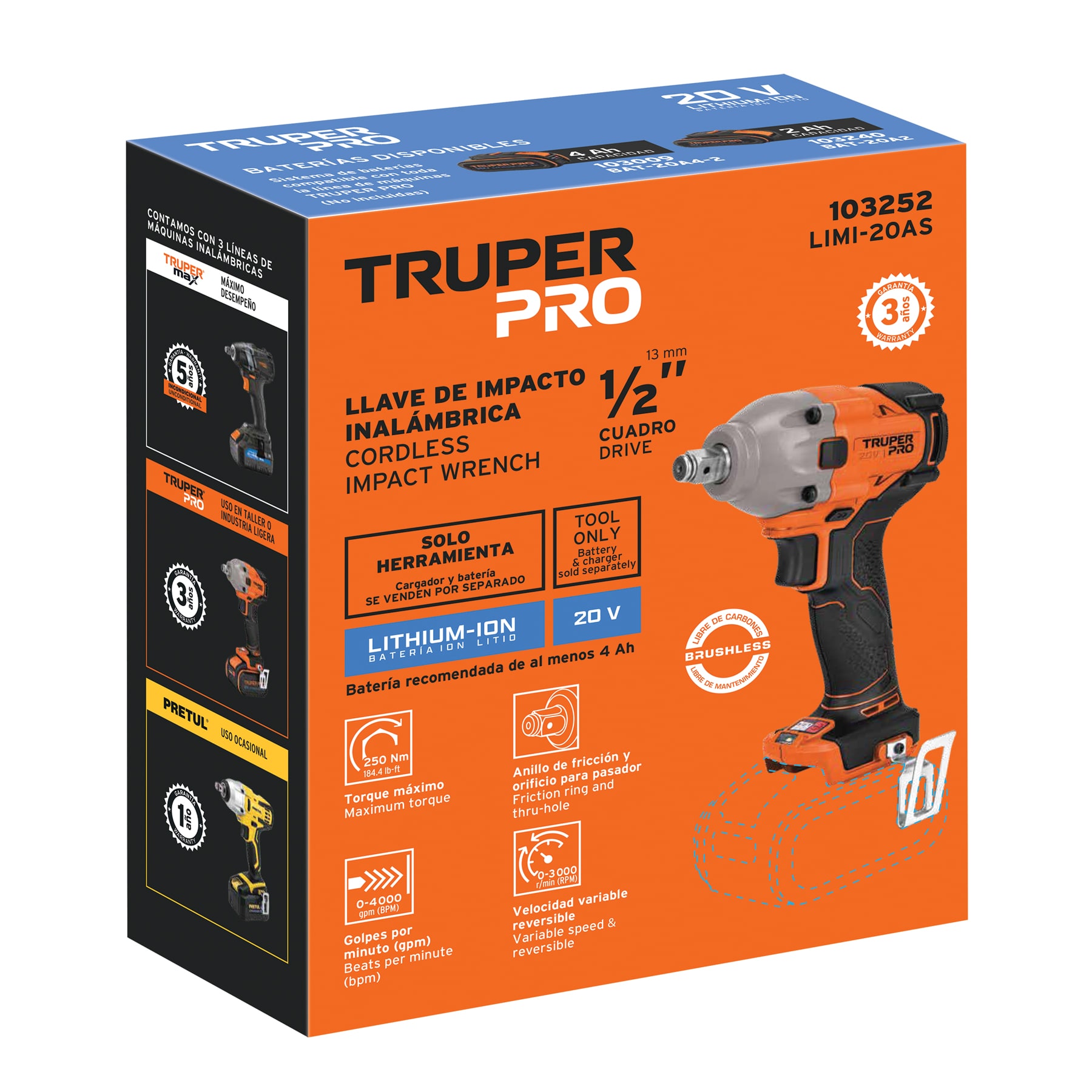 Llave de impacto 1/2 20V 184 lb/ft sin accesorios PRO | 103252 - Imagen 3