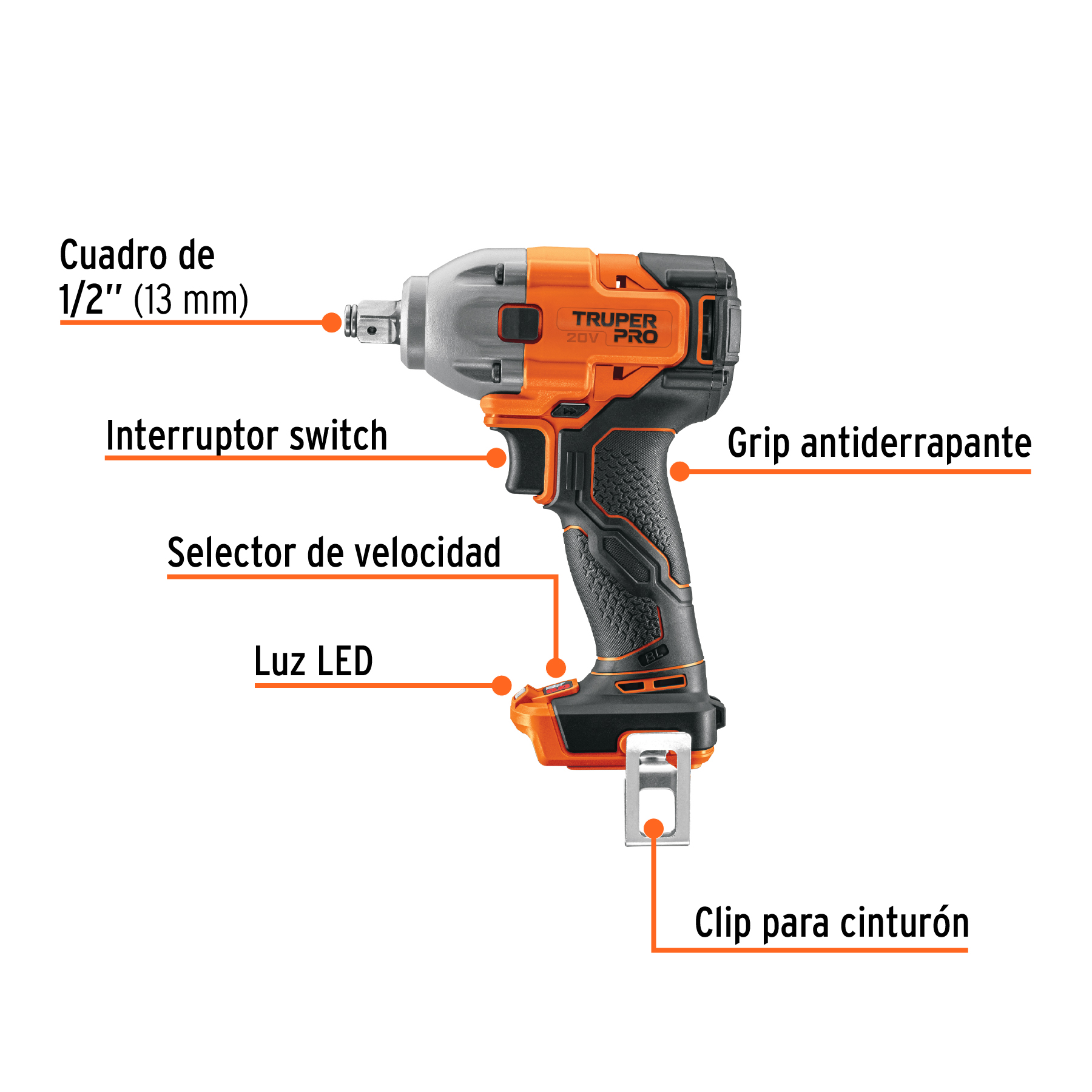 Llave de impacto 1/2 20V 184 lb/ft sin accesorios PRO | 103252 - Imagen 2